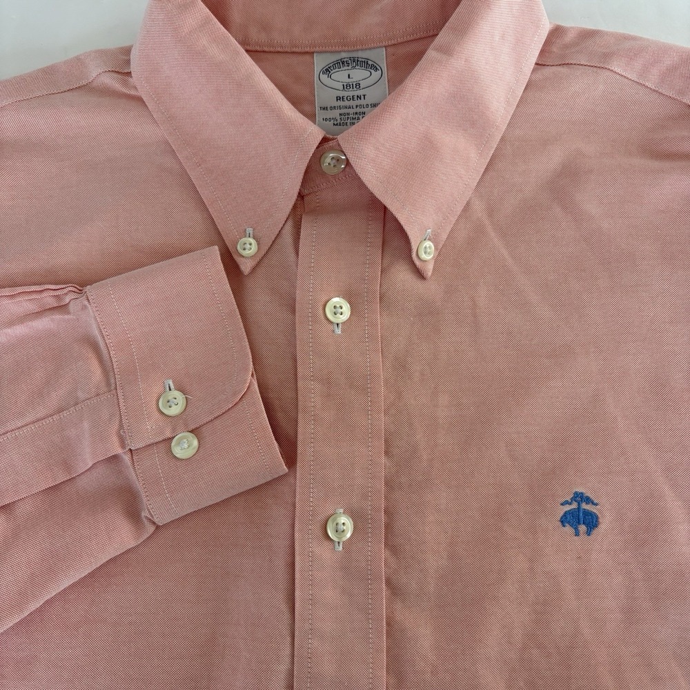 Brooks Brothers Men's Large Orange Button Down Long Sleeve‎ Original Polo Shirt